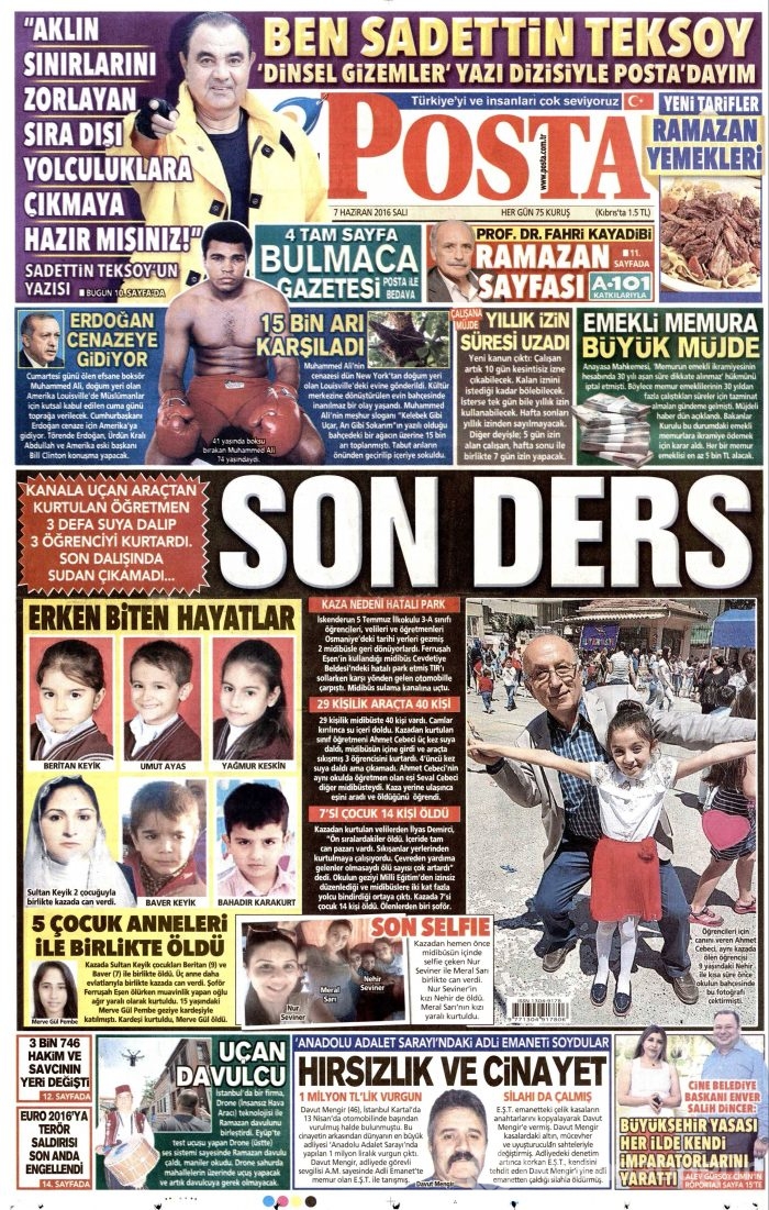 7 Haziran 2016 gazete manşetleri