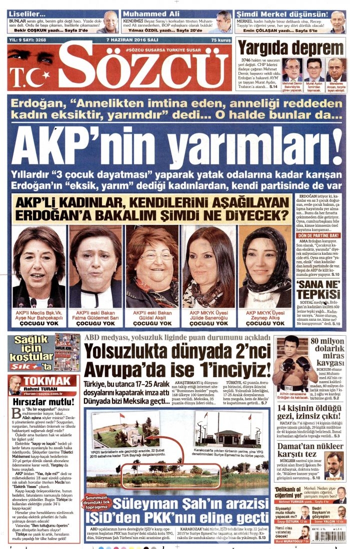7 Haziran 2016 gazete manşetleri
