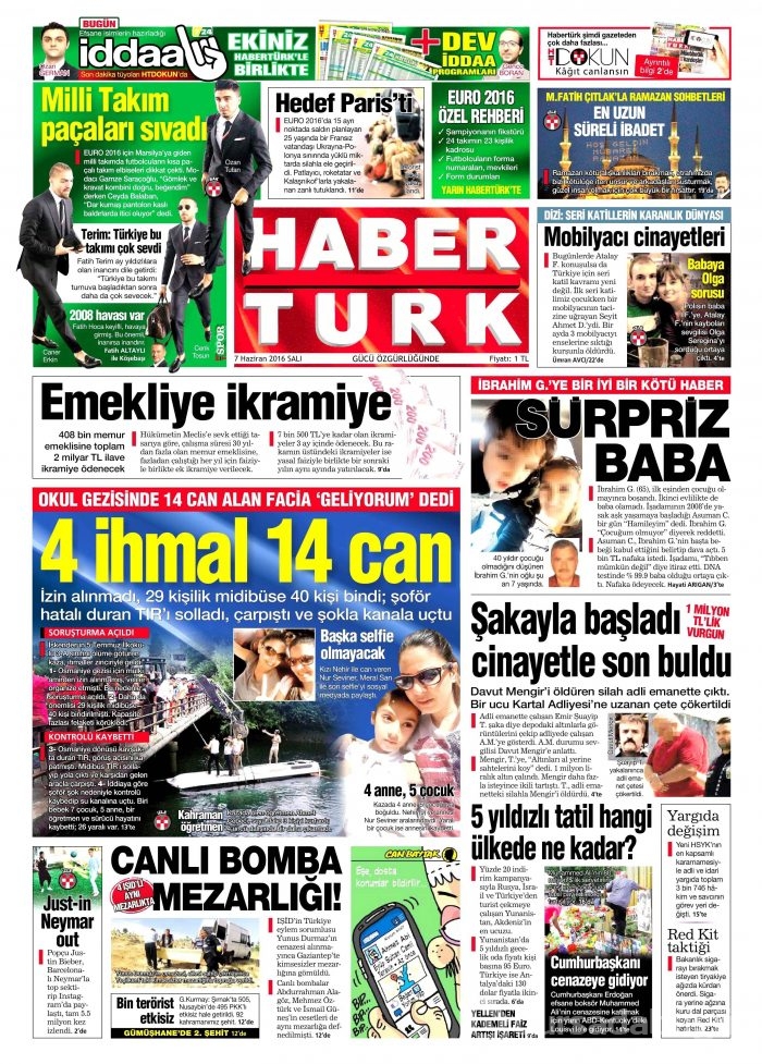 7 Haziran 2016 gazete manşetleri