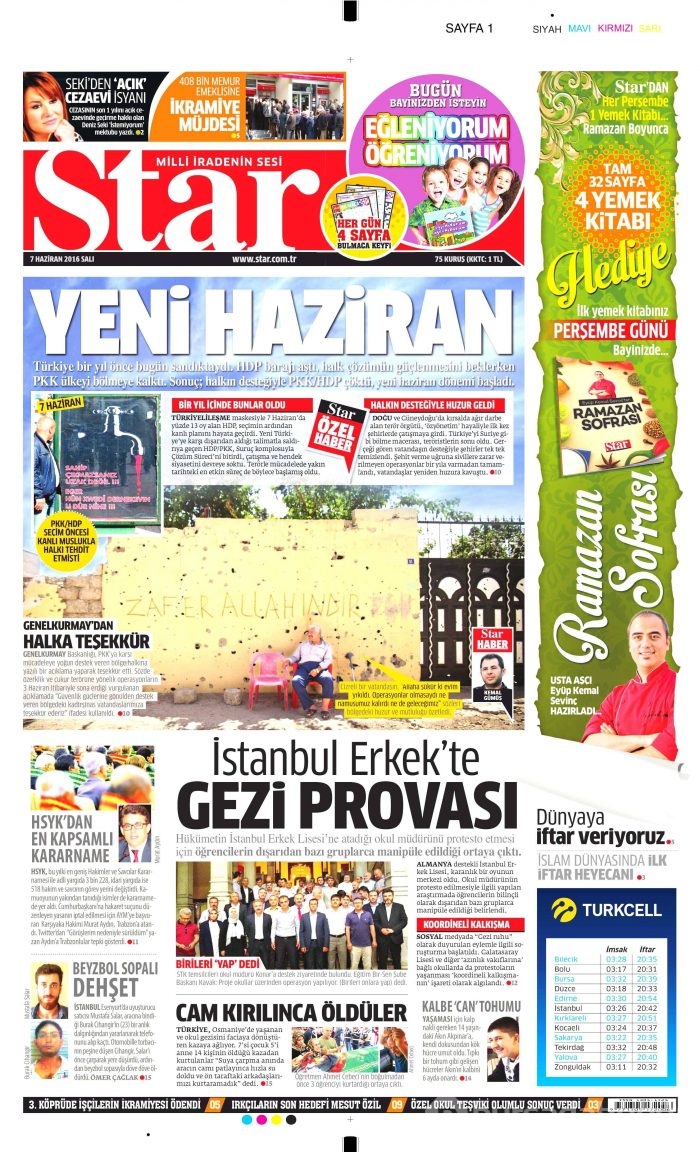 7 Haziran 2016 gazete manşetleri