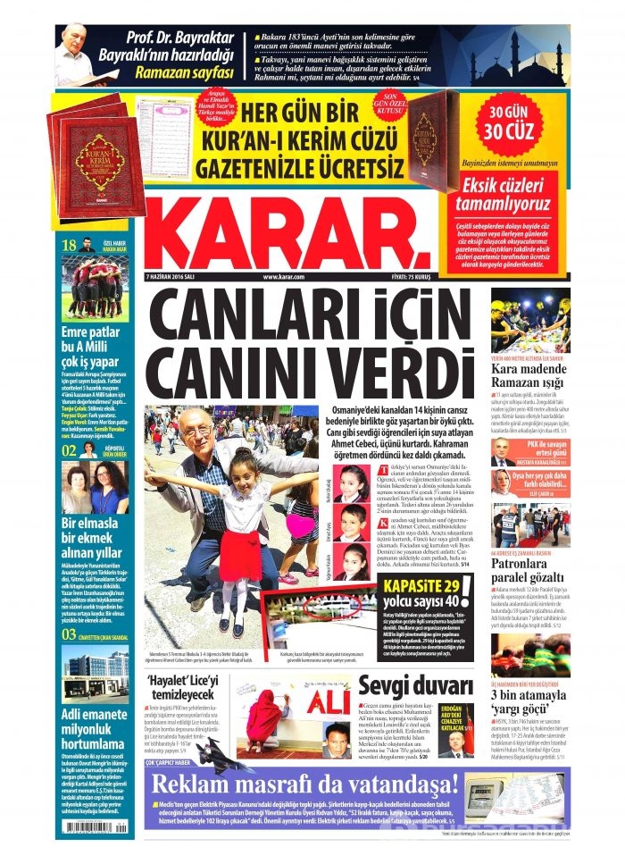 7 Haziran 2016 gazete manşetleri