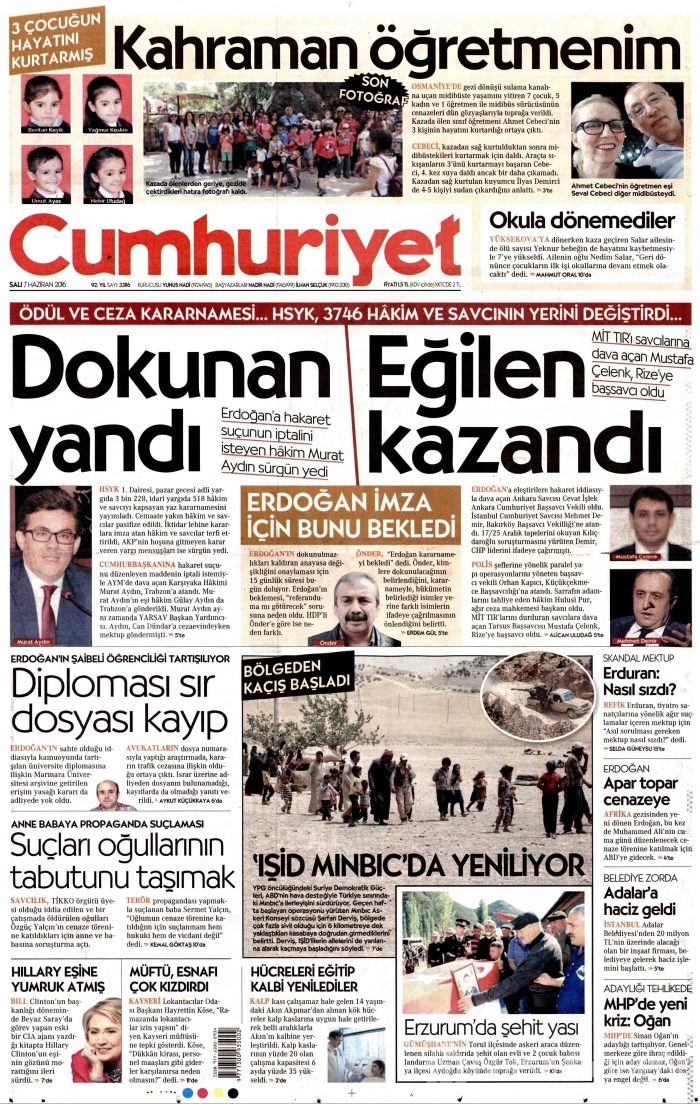 7 Haziran 2016 gazete manşetleri