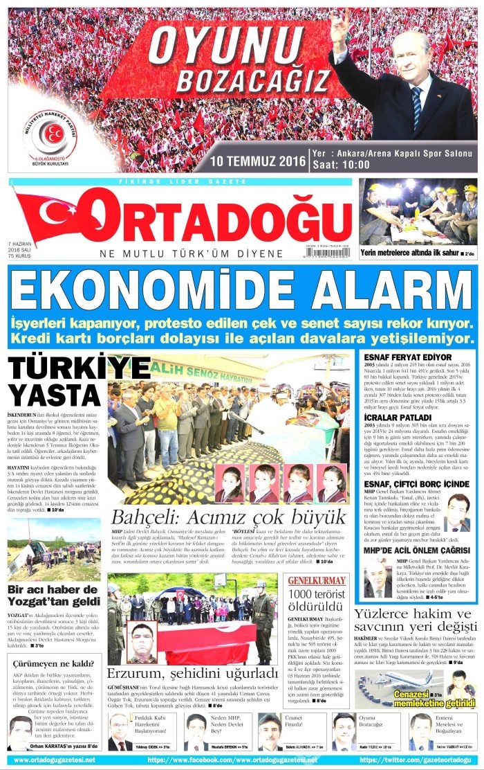 7 Haziran 2016 gazete manşetleri