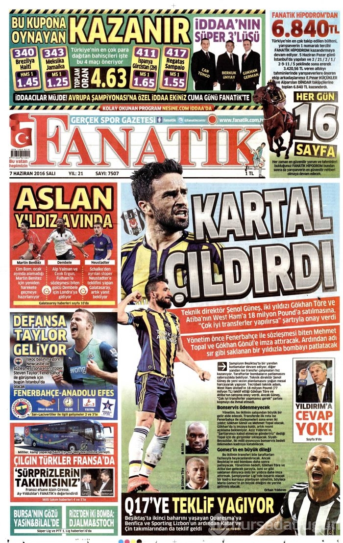 7 Haziran 2016 gazete manşetleri