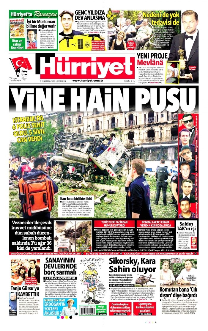 8 Haziran 2016 gazete manşetleri
