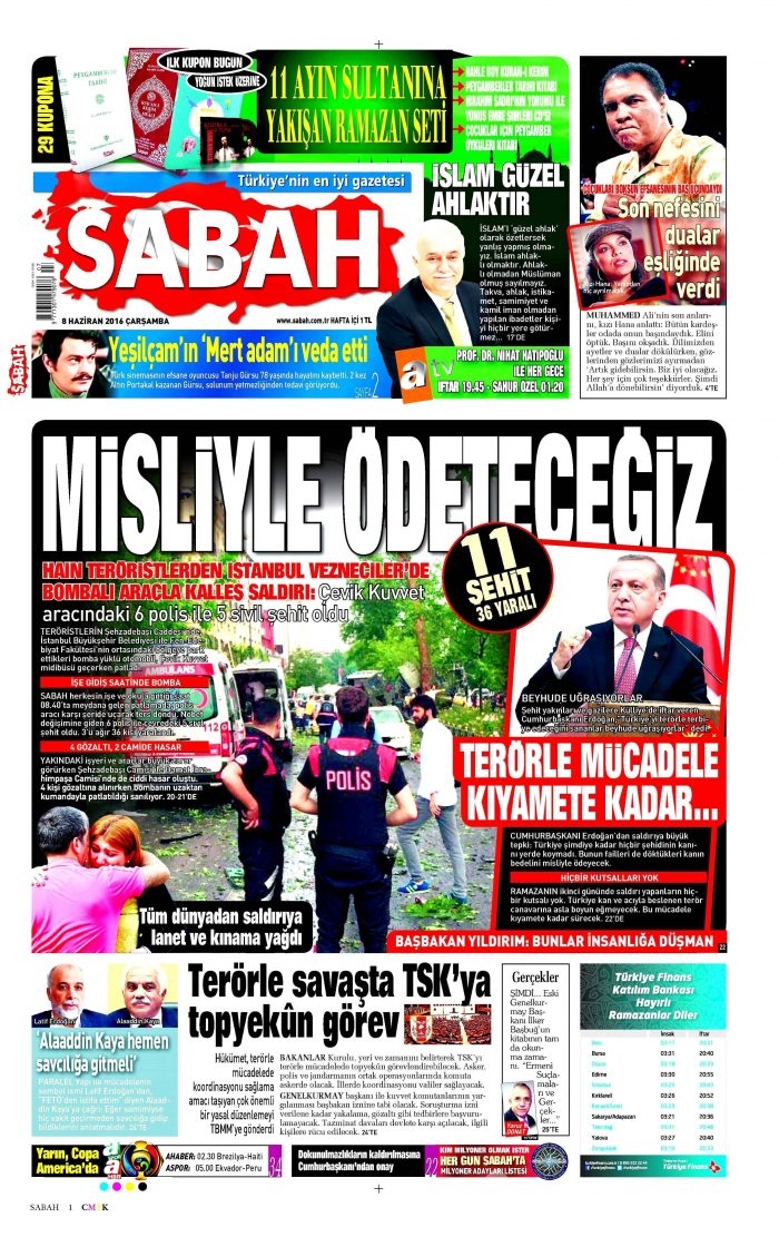 8 Haziran 2016 gazete manşetleri
