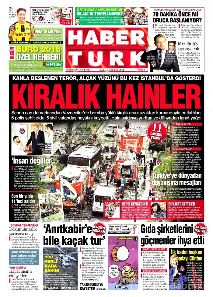8 Haziran 2016 gazete manşetleri
