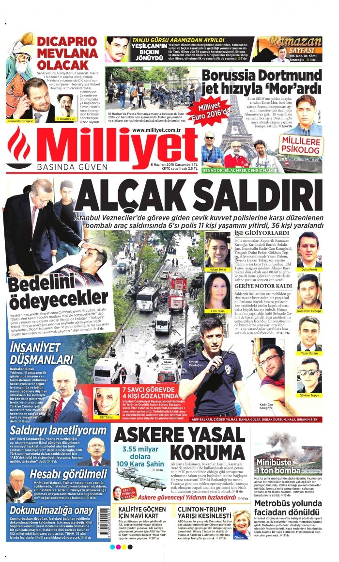 8 Haziran 2016 gazete manşetleri
