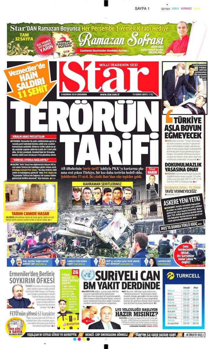 8 Haziran 2016 gazete manşetleri
