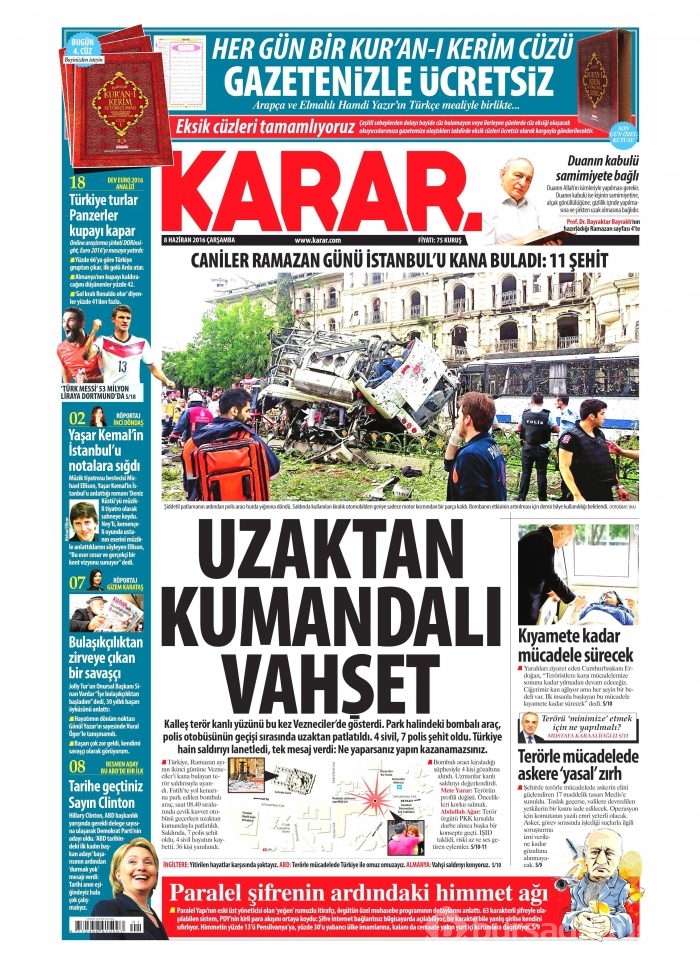 8 Haziran 2016 gazete manşetleri
