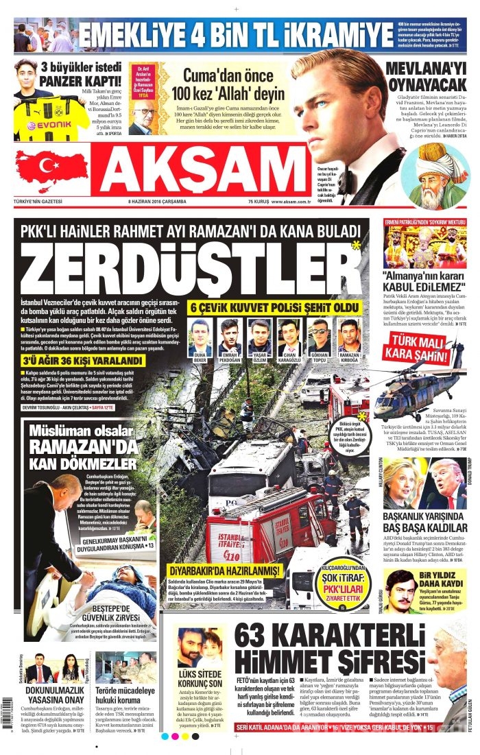8 Haziran 2016 gazete manşetleri

