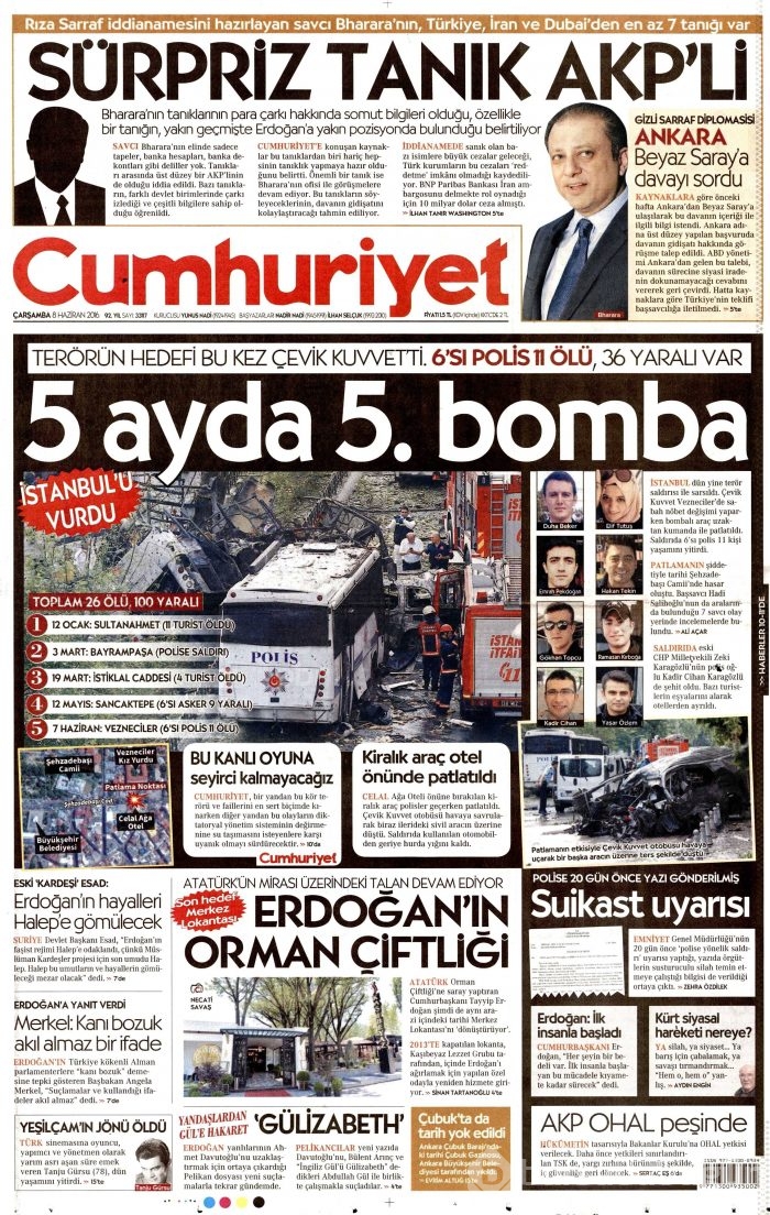 8 Haziran 2016 gazete manşetleri
