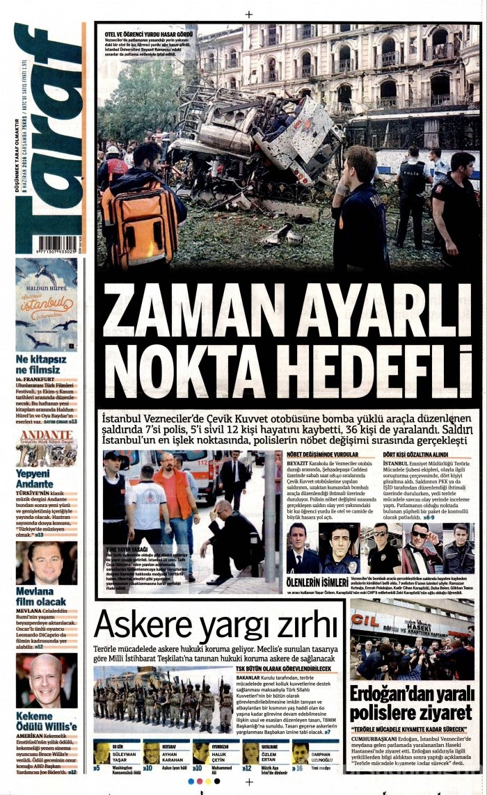 8 Haziran 2016 gazete manşetleri
