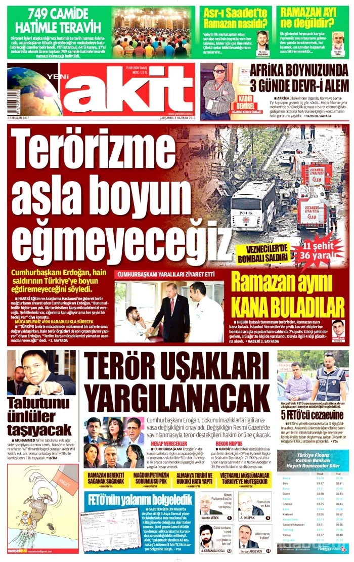 8 Haziran 2016 gazete manşetleri

