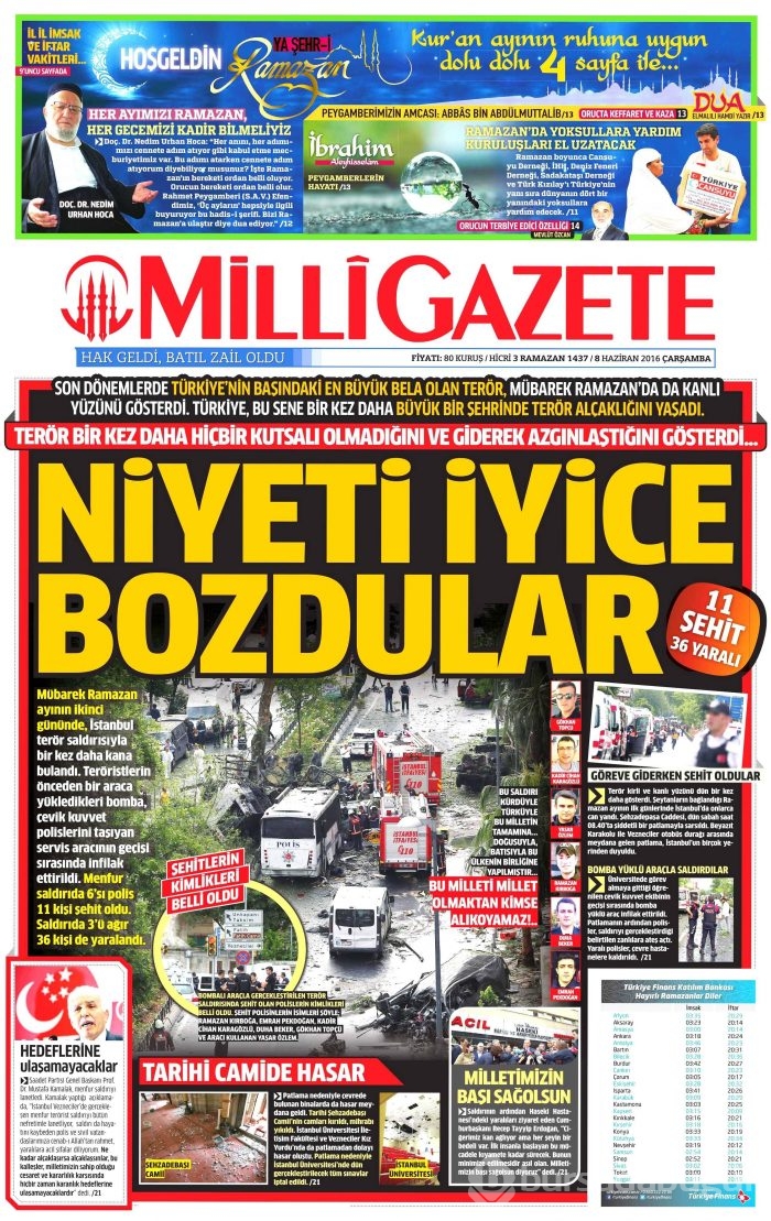 8 Haziran 2016 gazete manşetleri
