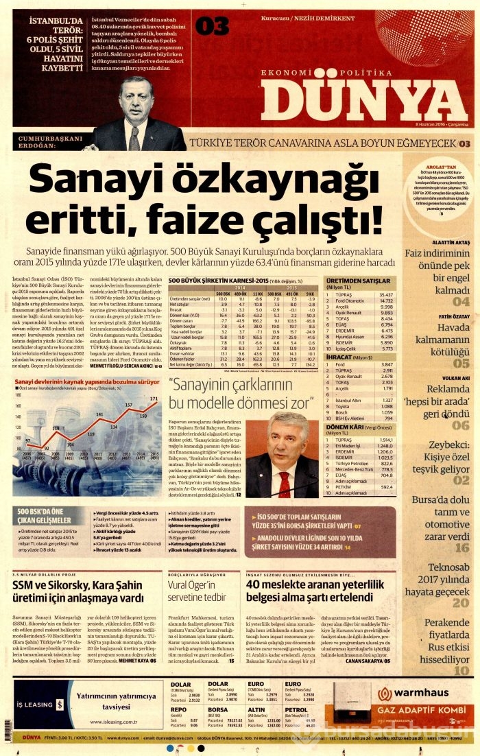 8 Haziran 2016 gazete manşetleri
