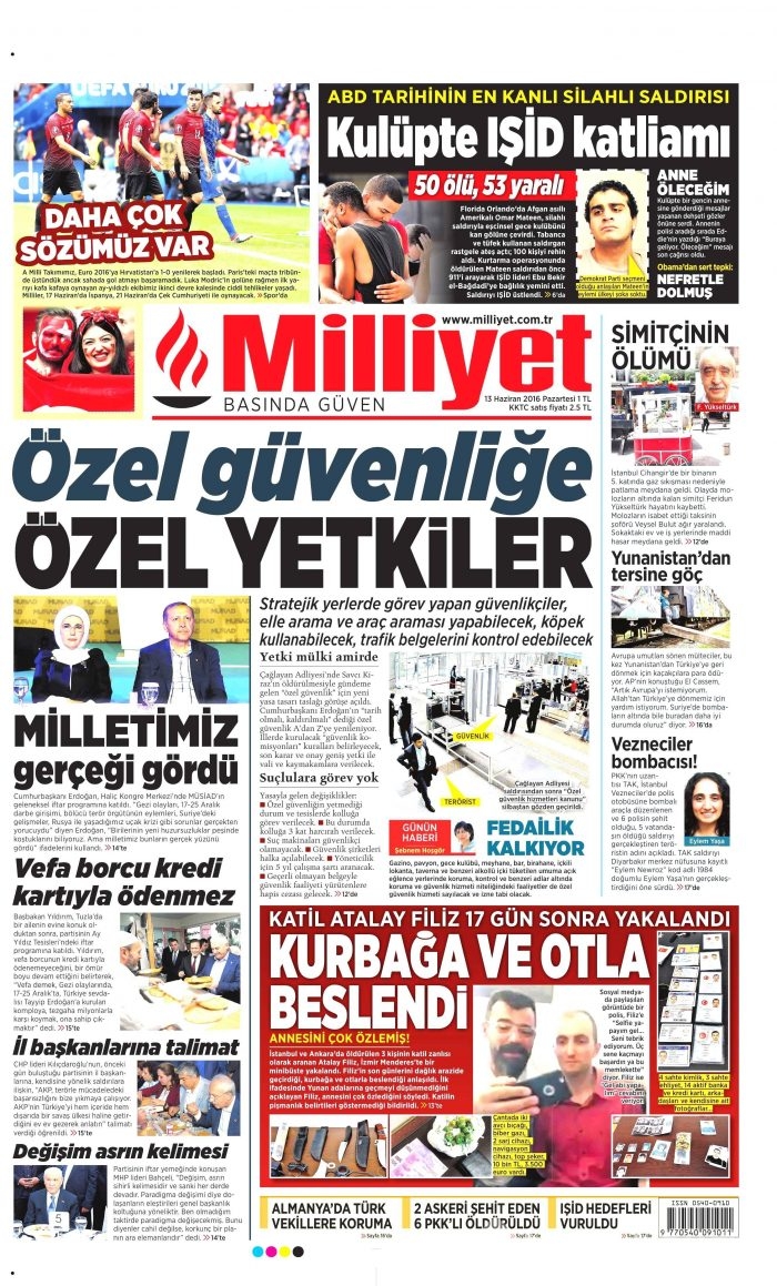 13 Haziran 2016 gazete manşetleri
