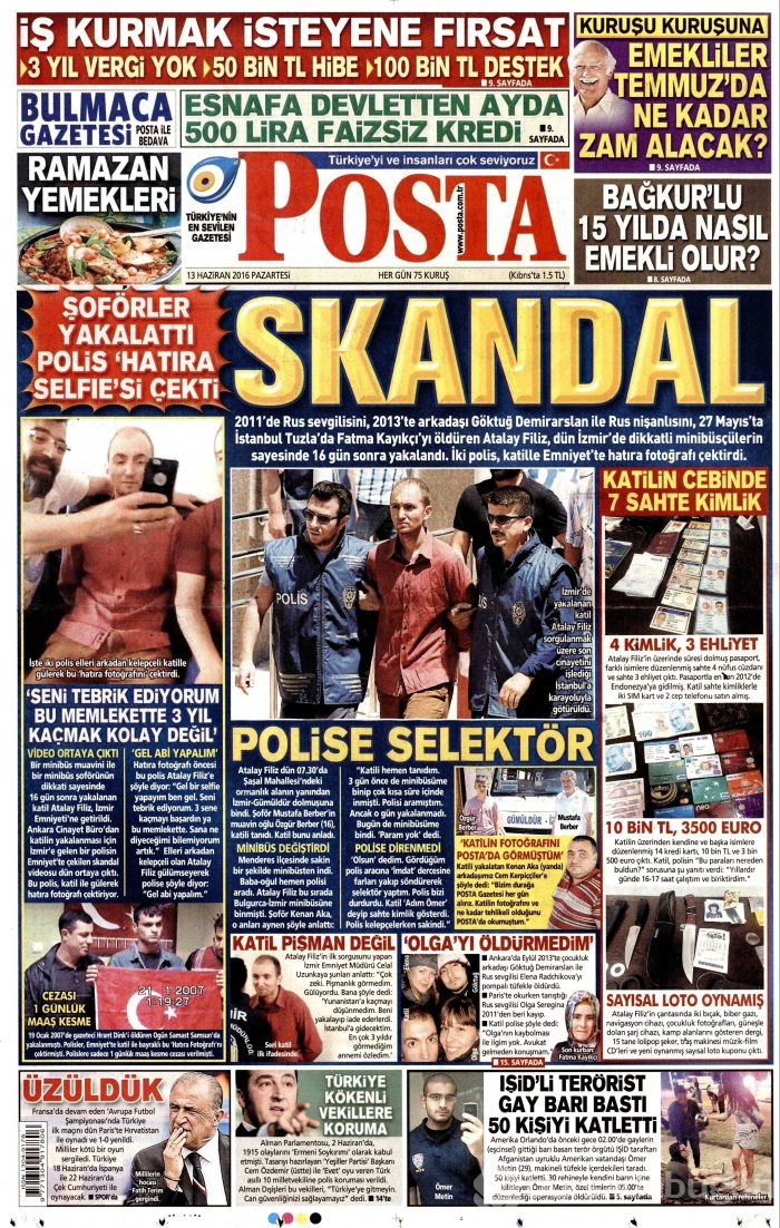 13 Haziran 2016 gazete manşetleri
