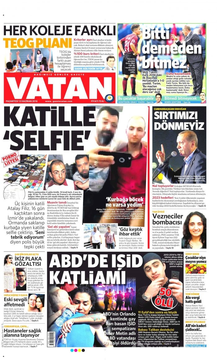 13 Haziran 2016 gazete manşetleri
