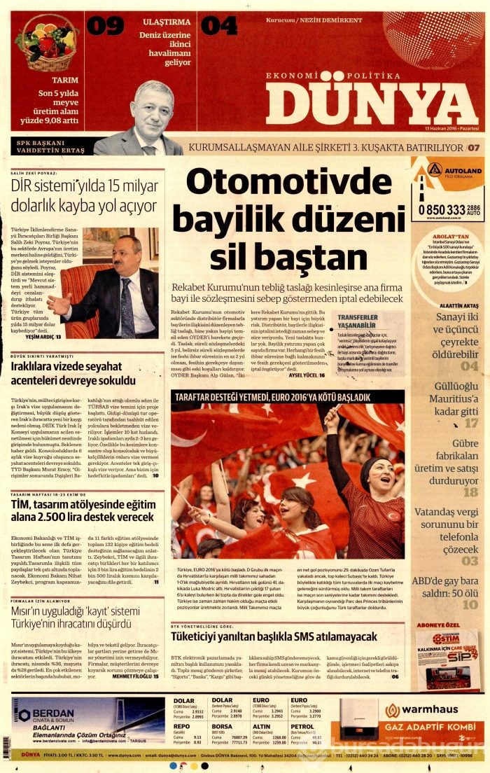 13 Haziran 2016 gazete manşetleri
