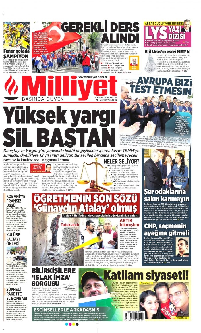 14 Haziran 2016 gazete manşetleri
