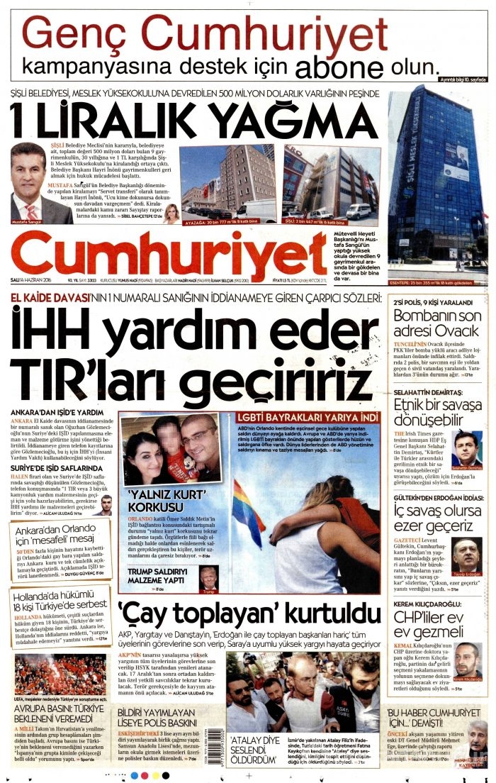 14 Haziran 2016 gazete manşetleri
