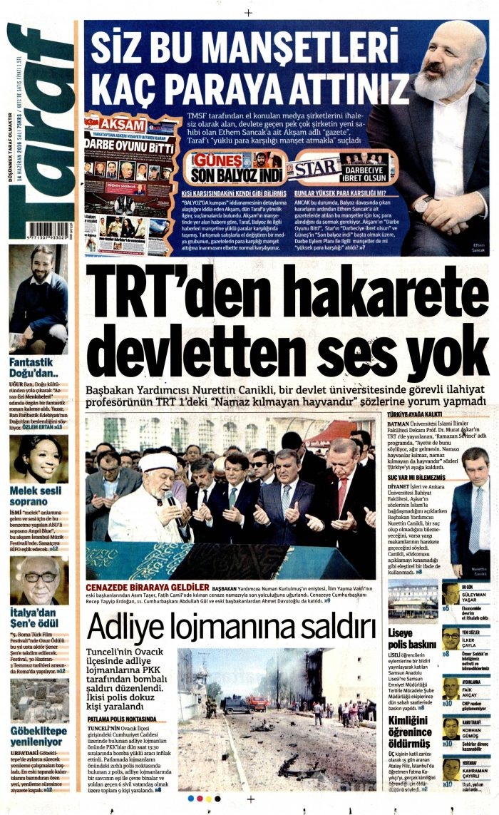 14 Haziran 2016 gazete manşetleri

