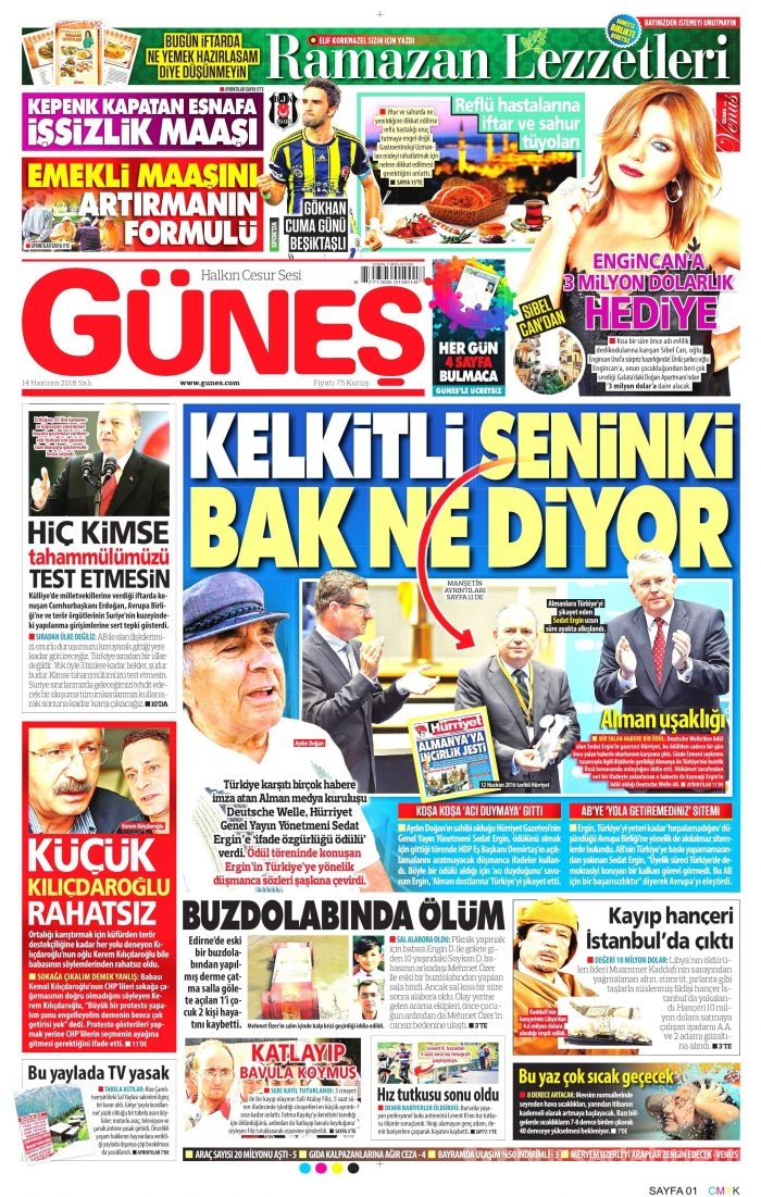 14 Haziran 2016 gazete manşetleri
