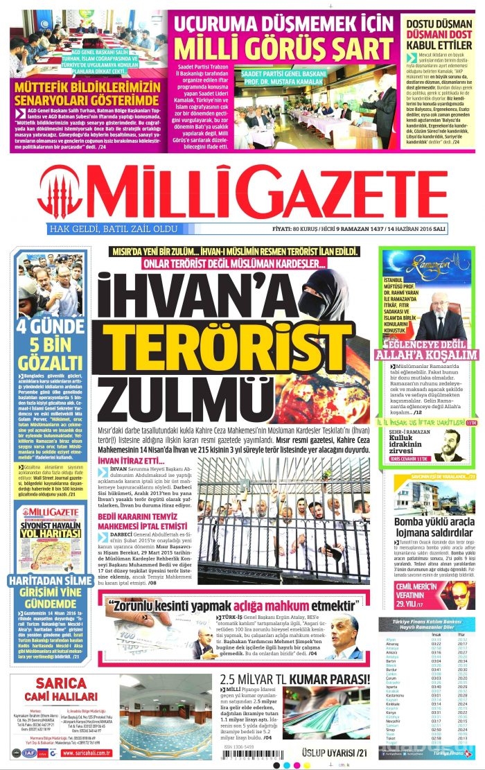 14 Haziran 2016 gazete manşetleri
