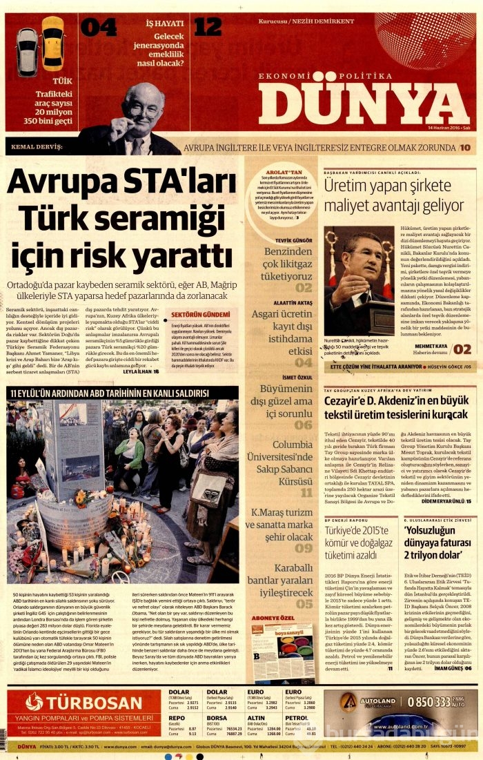 14 Haziran 2016 gazete manşetleri
