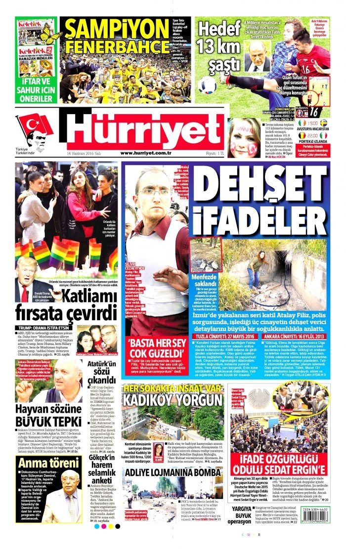 14 Haziran 2016 gazete manşetleri
