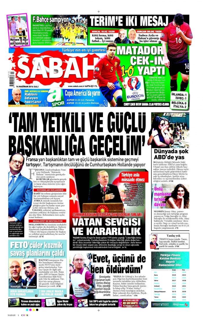 14 Haziran 2016 gazete manşetleri
