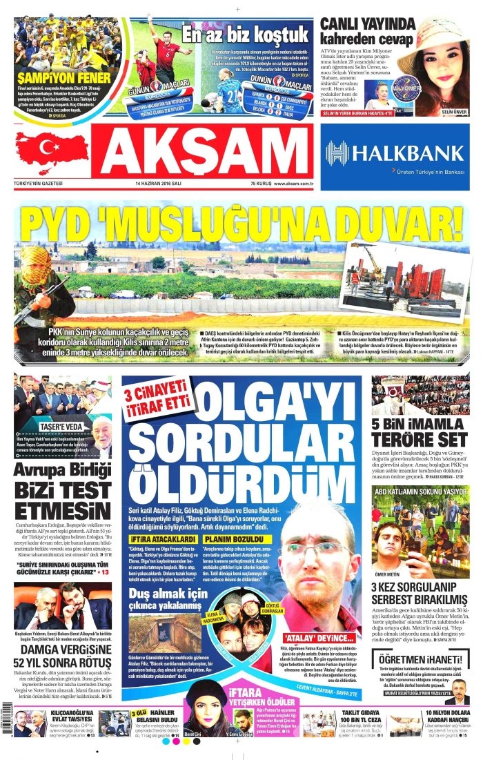 14 Haziran 2016 gazete manşetleri
