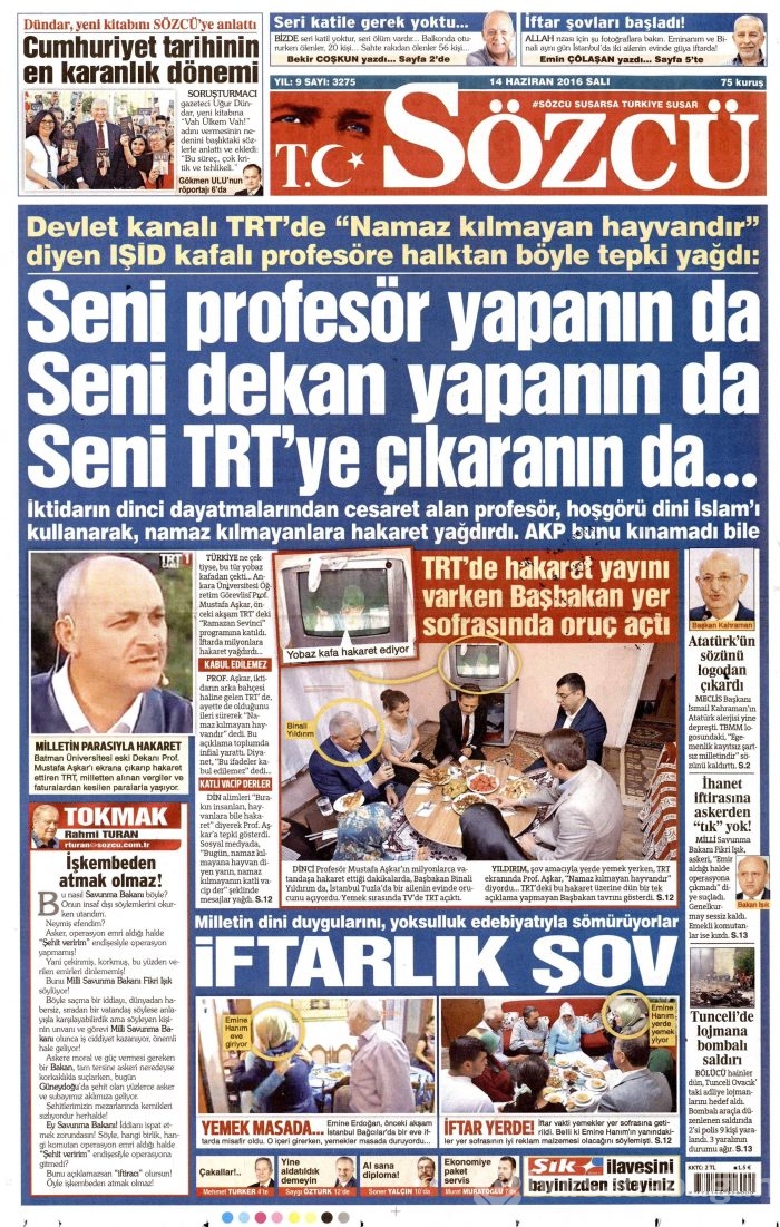 14 Haziran 2016 gazete manşetleri
