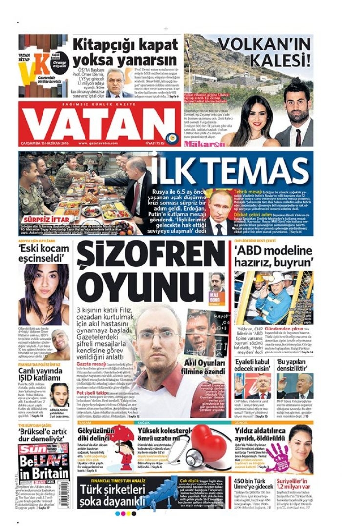 Günün gazete manşetleri - 15 Haziran 2016
