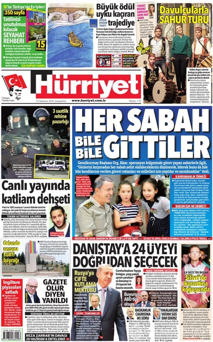 Günün gazete manşetleri - 15 Haziran 2016