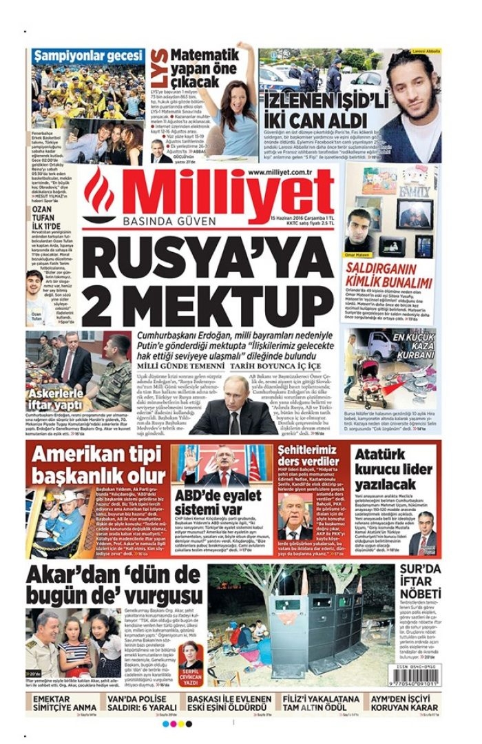Günün gazete manşetleri - 15 Haziran 2016