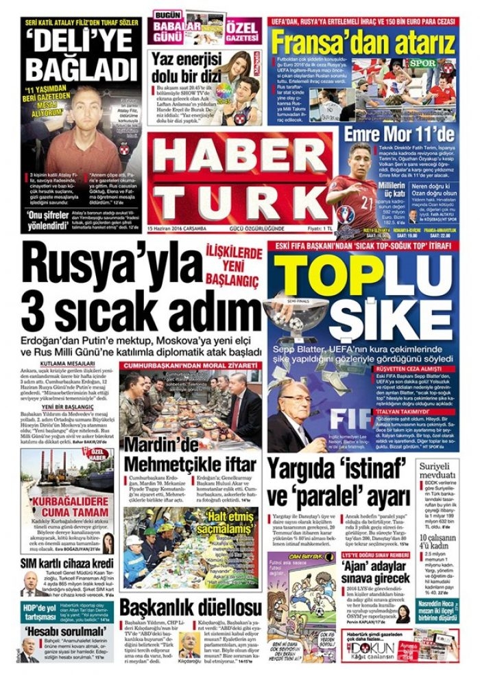 Günün gazete manşetleri - 15 Haziran 2016
