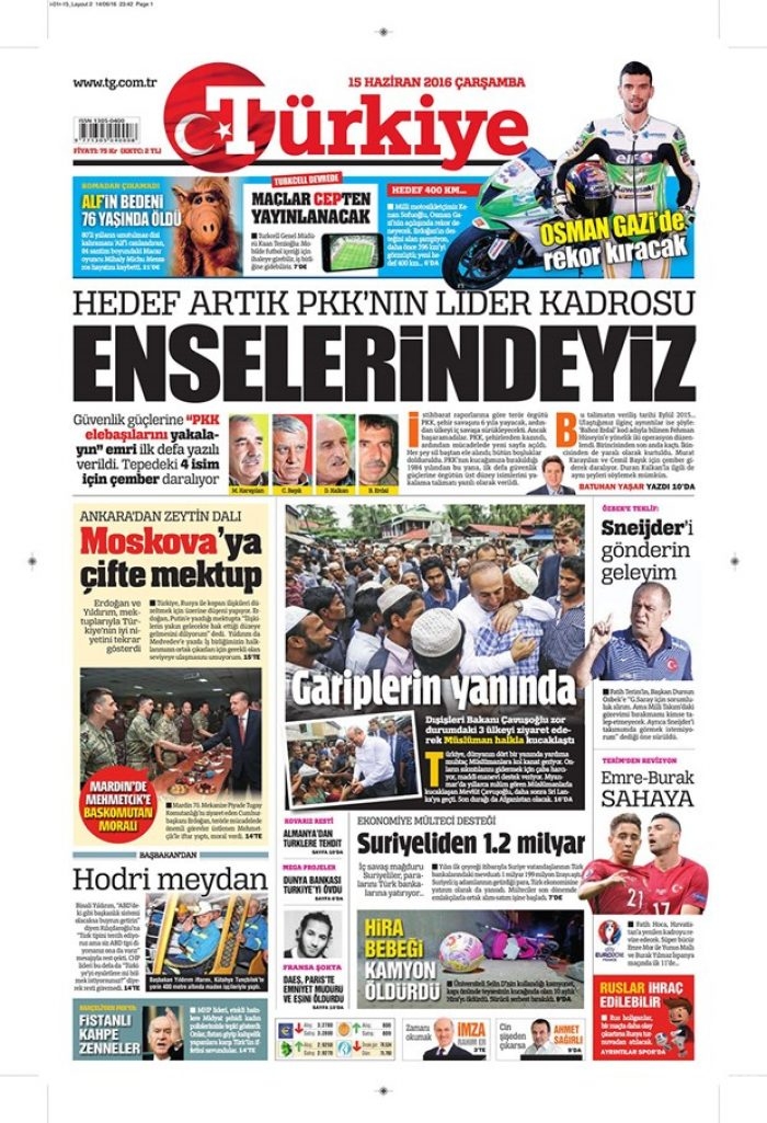Günün gazete manşetleri - 15 Haziran 2016