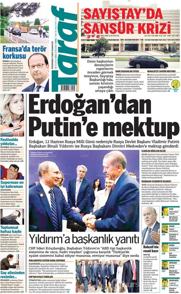 Günün gazete manşetleri - 15 Haziran 2016