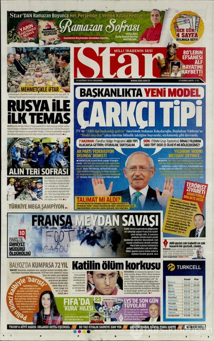 Günün gazete manşetleri - 15 Haziran 2016