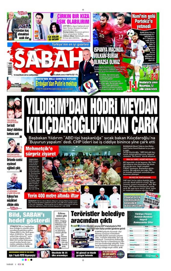 Günün gazete manşetleri - 15 Haziran 2016