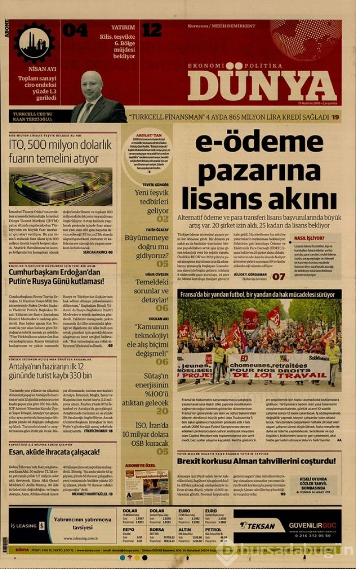 Günün gazete manşetleri - 15 Haziran 2016