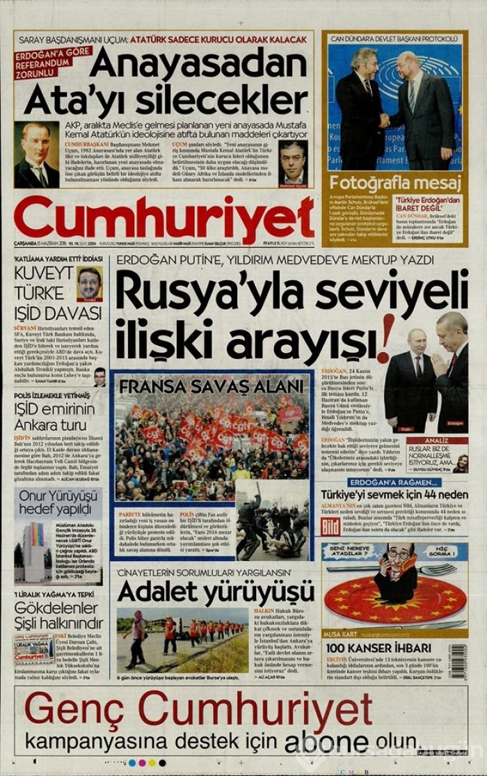 Günün gazete manşetleri - 15 Haziran 2016