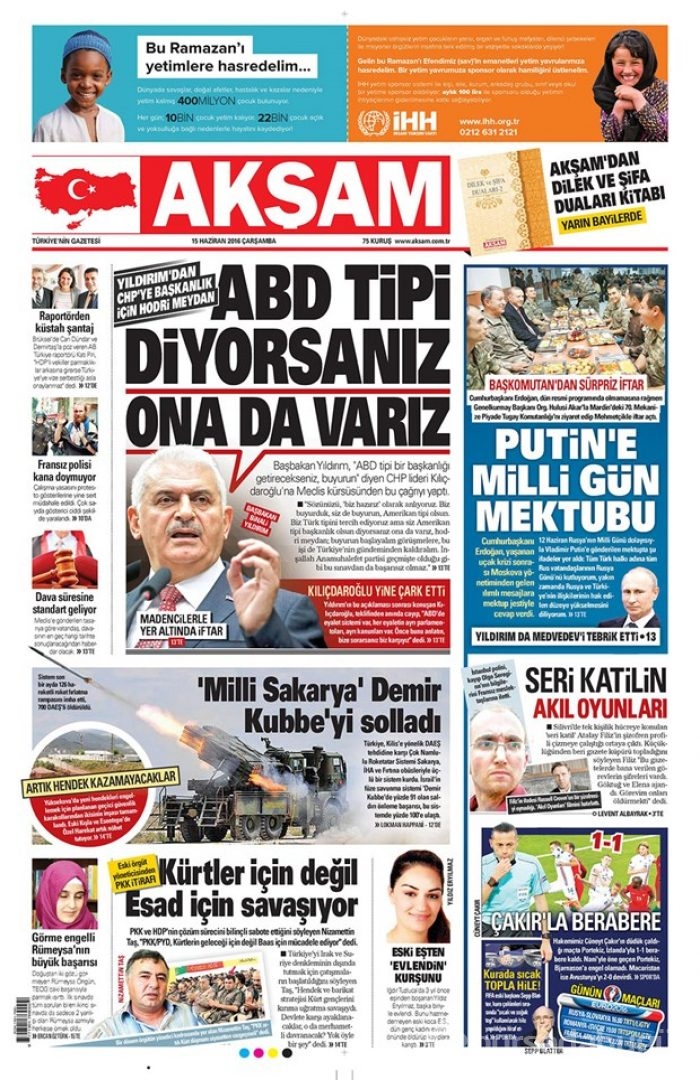 Günün gazete manşetleri - 15 Haziran 2016