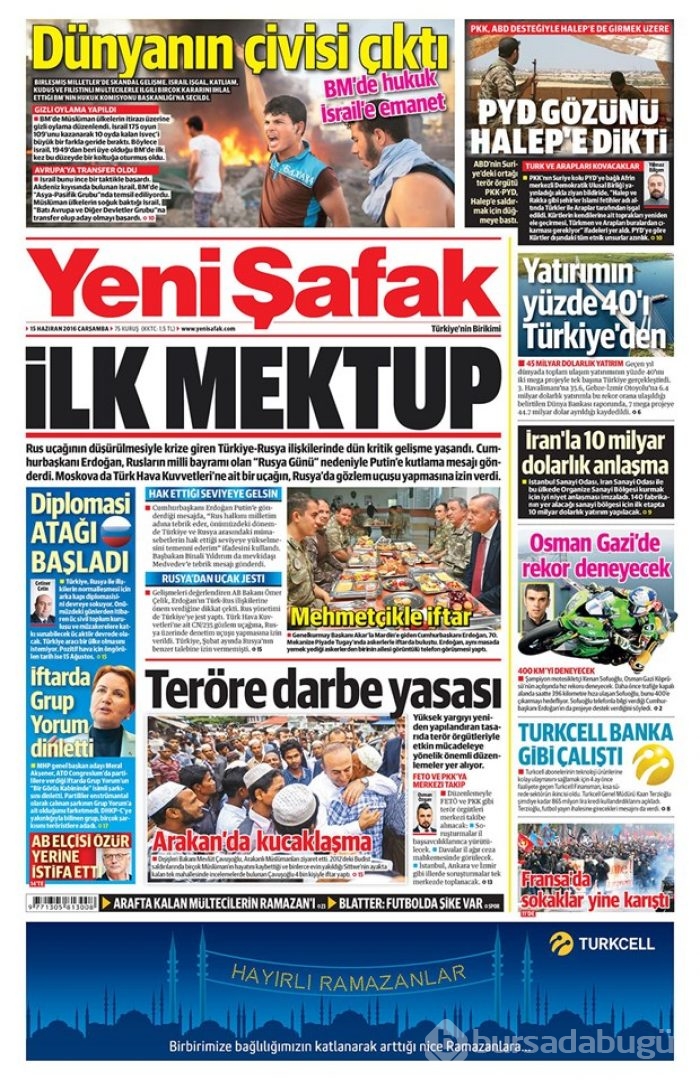 Günün gazete manşetleri - 15 Haziran 2016