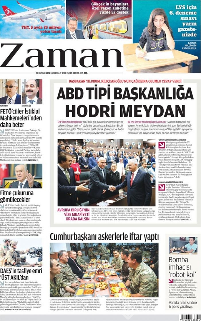 Günün gazete manşetleri - 15 Haziran 2016