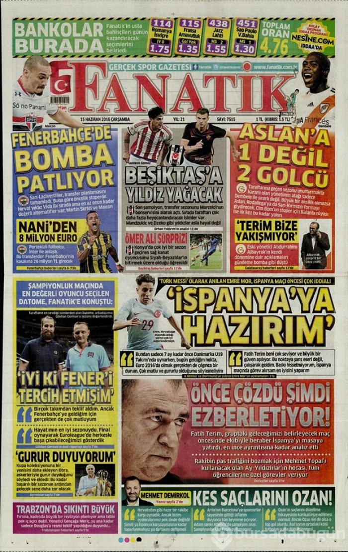 Günün gazete manşetleri - 15 Haziran 2016
