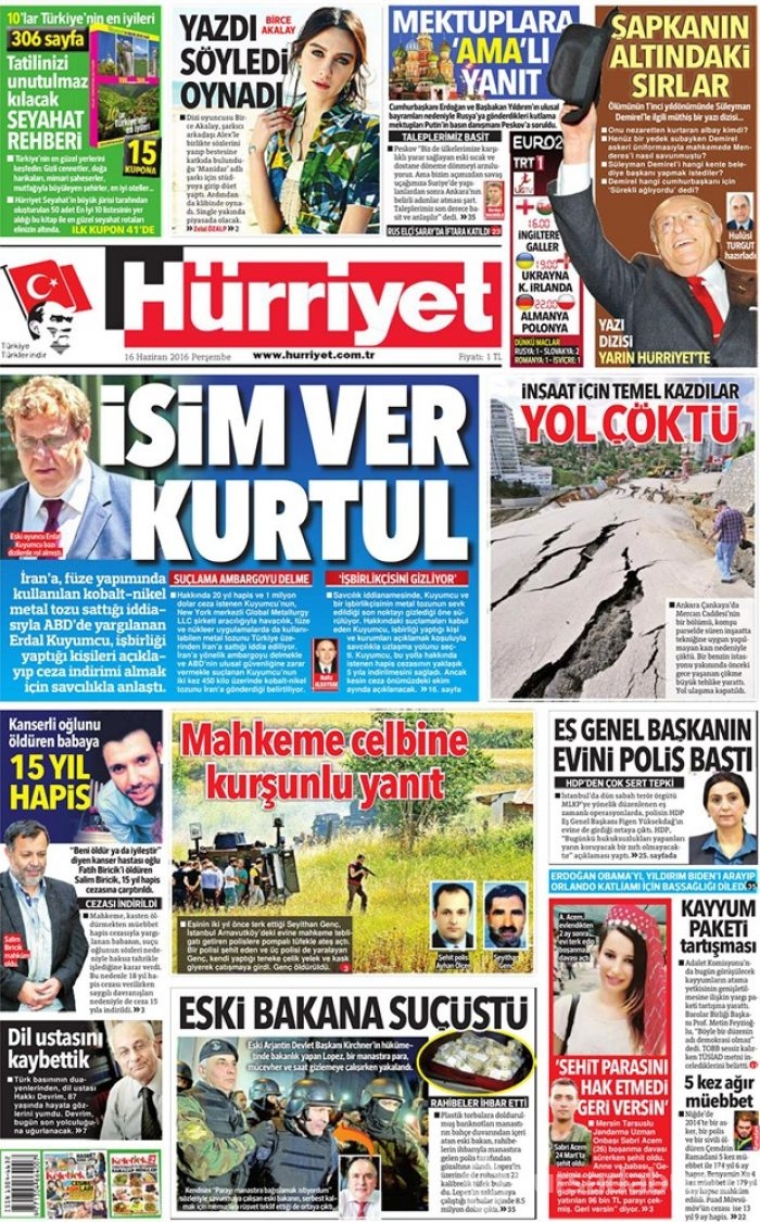 Günün gazete manşetleri - 16 Haziran 2016