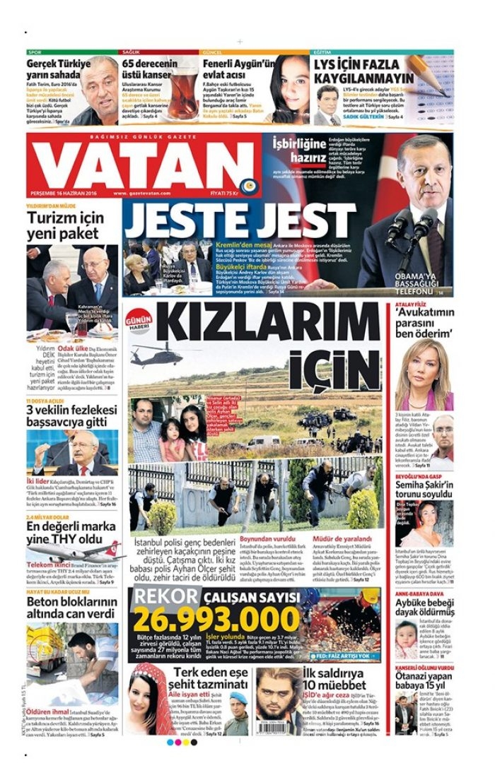 Günün gazete manşetleri - 16 Haziran 2016